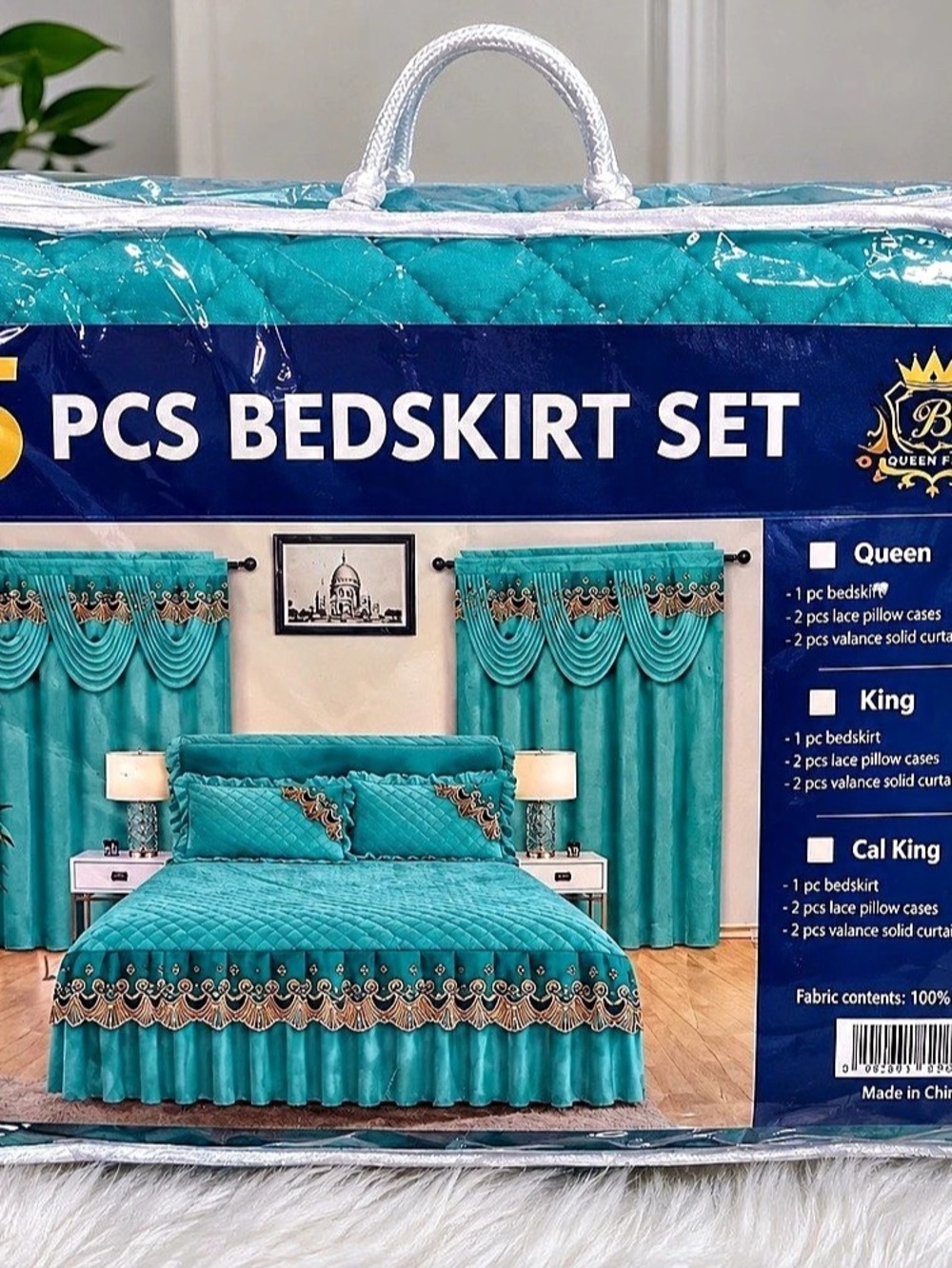 Queen Flix 5 Pcs Bedskirt Set 5-Piece Bedskirt Set Blue & Gold